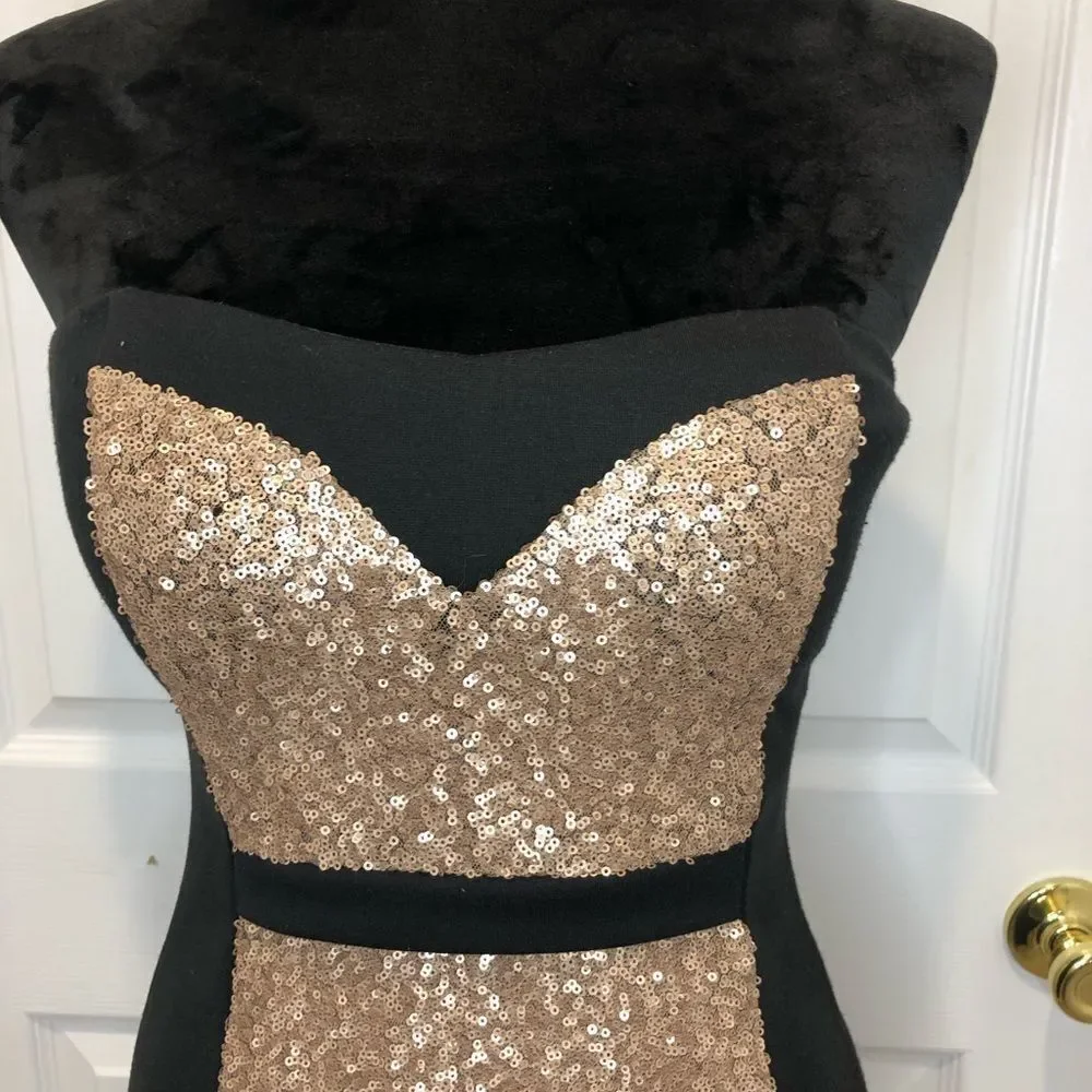 NWT Ina black and gold sequin strapless mini dress - Picture 6 of 14